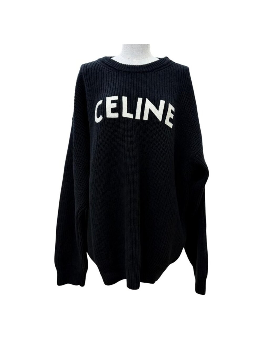 Celine Wool Logo Embroidery Oversize Knit Black Sweater